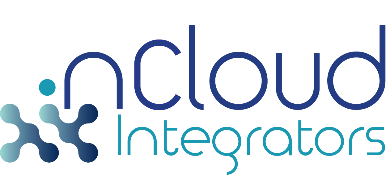 Logo for nCloud Integrators featuring stylized blue and teal molecular shapes on the left and the words "nCloud Integrators" in modern blue and teal font on the right.