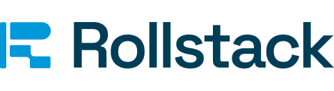 Rollstack logo featuring a stylized blue 